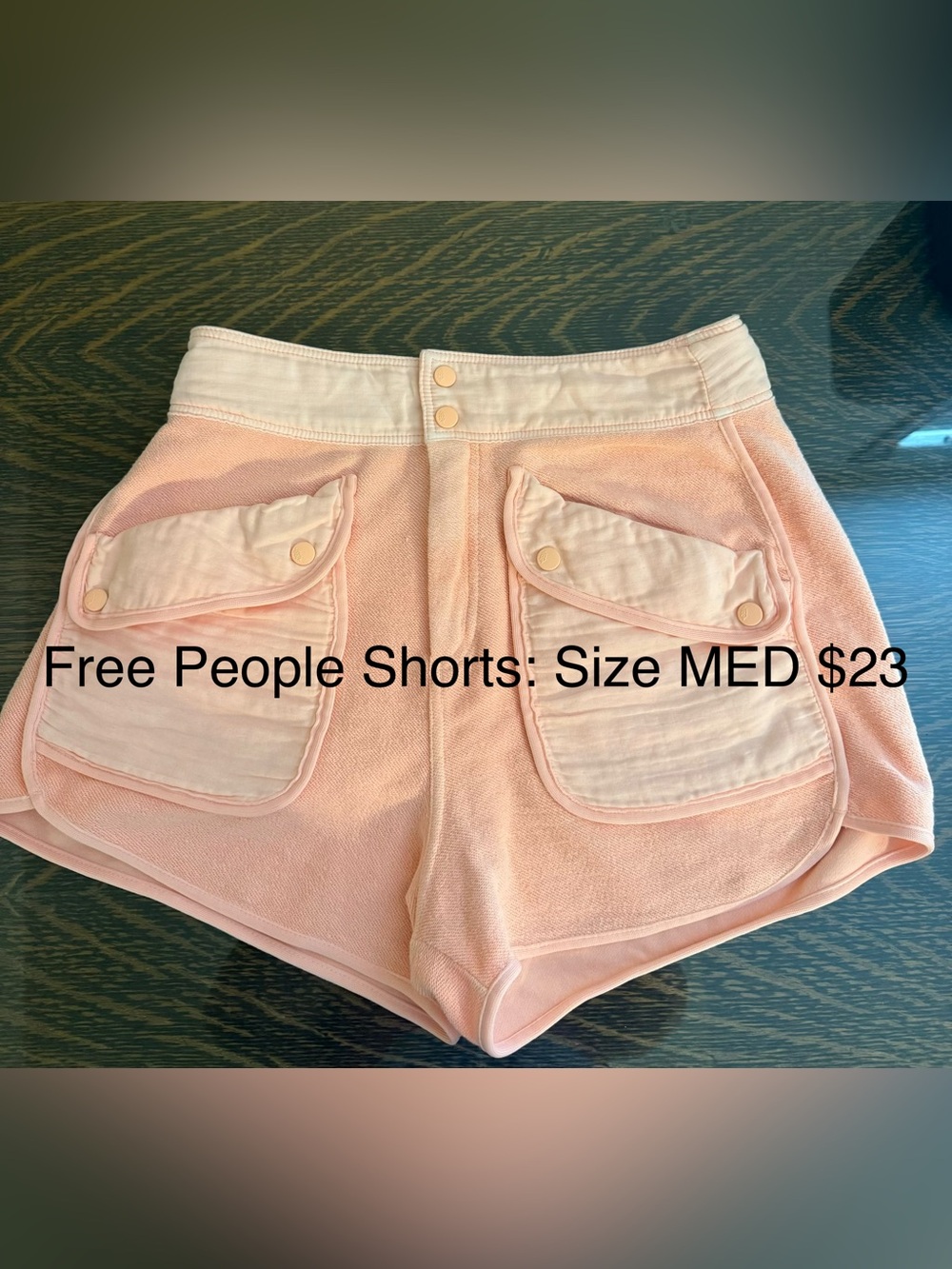 Free People Peach-Pink Utility Shorts with Pocket Detail